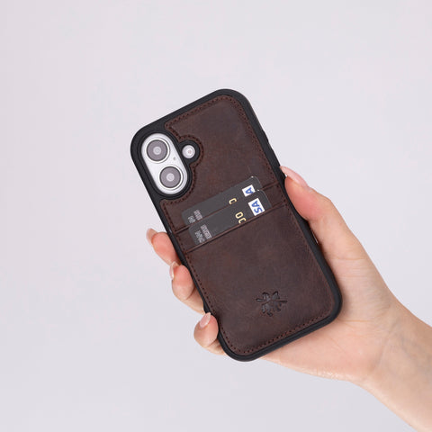 Funda tipo billetera de cuero Capri Snap On para iPhone 15 Plus