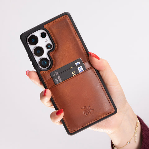 Funda tipo billetera de cuero Capri Snap On para Samsung Galaxy S24 Ultra