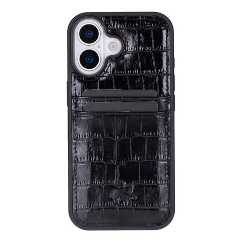 Funda tipo billetera de cuero Capri Snap On para iPhone 15