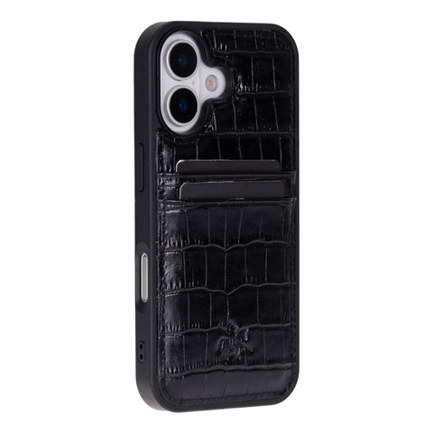 Funda tipo billetera de cuero Capri Snap On para iPhone 15