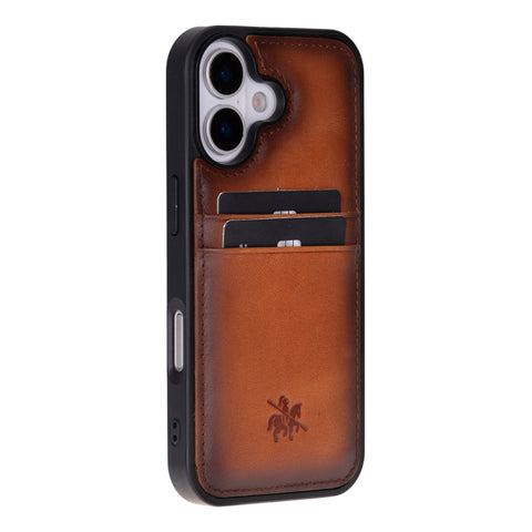 Funda tipo billetera de cuero Capri Snap On para iPhone 15