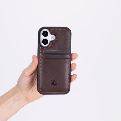 Funda tipo billetera de cuero Capri Snap On para iPhone 15