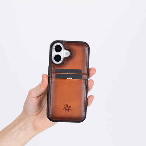 Funda tipo billetera de cuero Capri Snap On para iPhone 15