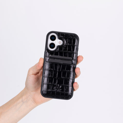 Funda tipo billetera de cuero Capri Snap On para iPhone 15