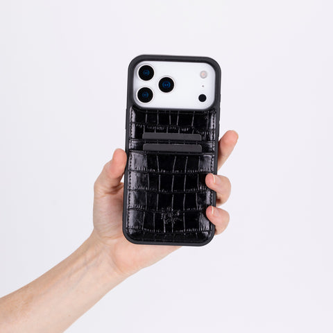 Funda tipo billetera de cuero Capri Snap On para iPhone 15 Pro Max