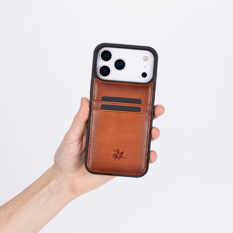 Funda tipo billetera de cuero Capri Snap On para iPhone 15 Pro