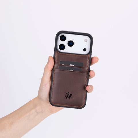 Funda tipo billetera de cuero Capri Snap On para iPhone 15 Pro