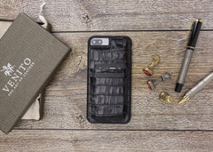 Funda tipo billetera de cuero Capri Snap On para iPhone 7 Plus