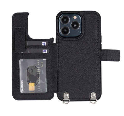 Fermo Funda de cuero para teléfono con billetera cruzada para iPhone 13 Pro