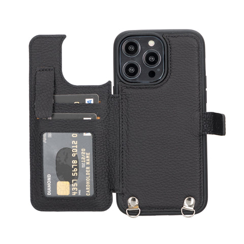 Fermo Funda de cuero para teléfono con billetera cruzada para iPhone 14 Pro