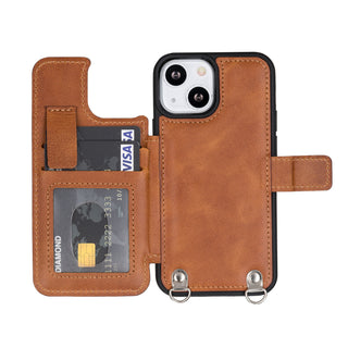 Fermo Funda de cuero para teléfono con billetera cruzada para iPhone 13 Mini