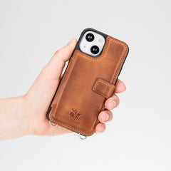Fermo Funda de cuero para teléfono con billetera cruzada para iPhone 13 Mini