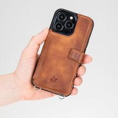Fermo Funda de cuero para teléfono con billetera cruzada para iPhone 13 Pro