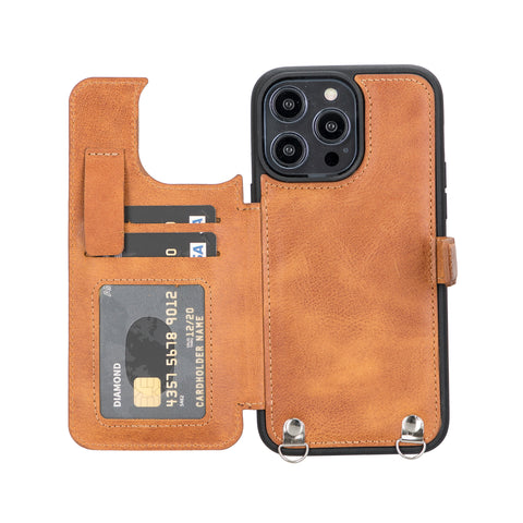Fermo Funda de cuero para teléfono con billetera cruzada para iPhone 14 Pro