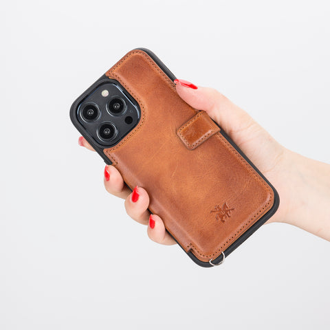 Fermo Funda de cuero para teléfono con billetera cruzada para iPhone 14 Pro Max