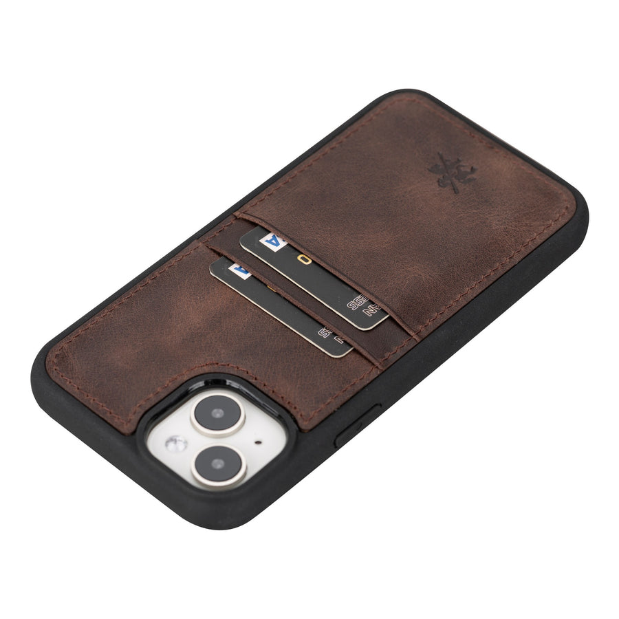 iphone 15 plus capri leather phone  case coffee brown 07