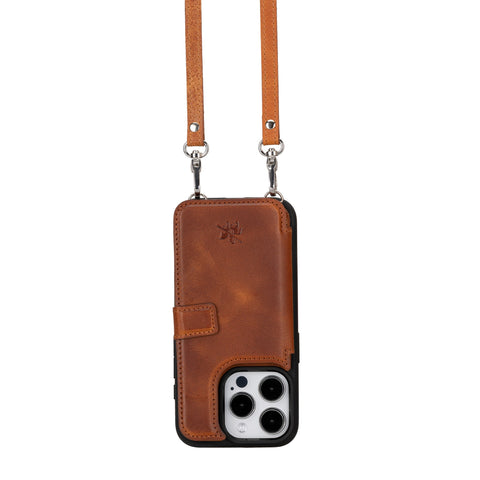 iphone 15 pro fermo leather crossbody wallet case antique brown 04
