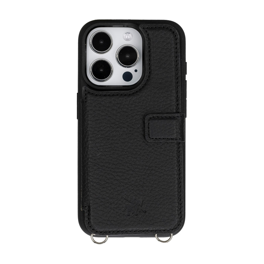 iphone 15 pro fermo leather crossbody wallet case floater black 01