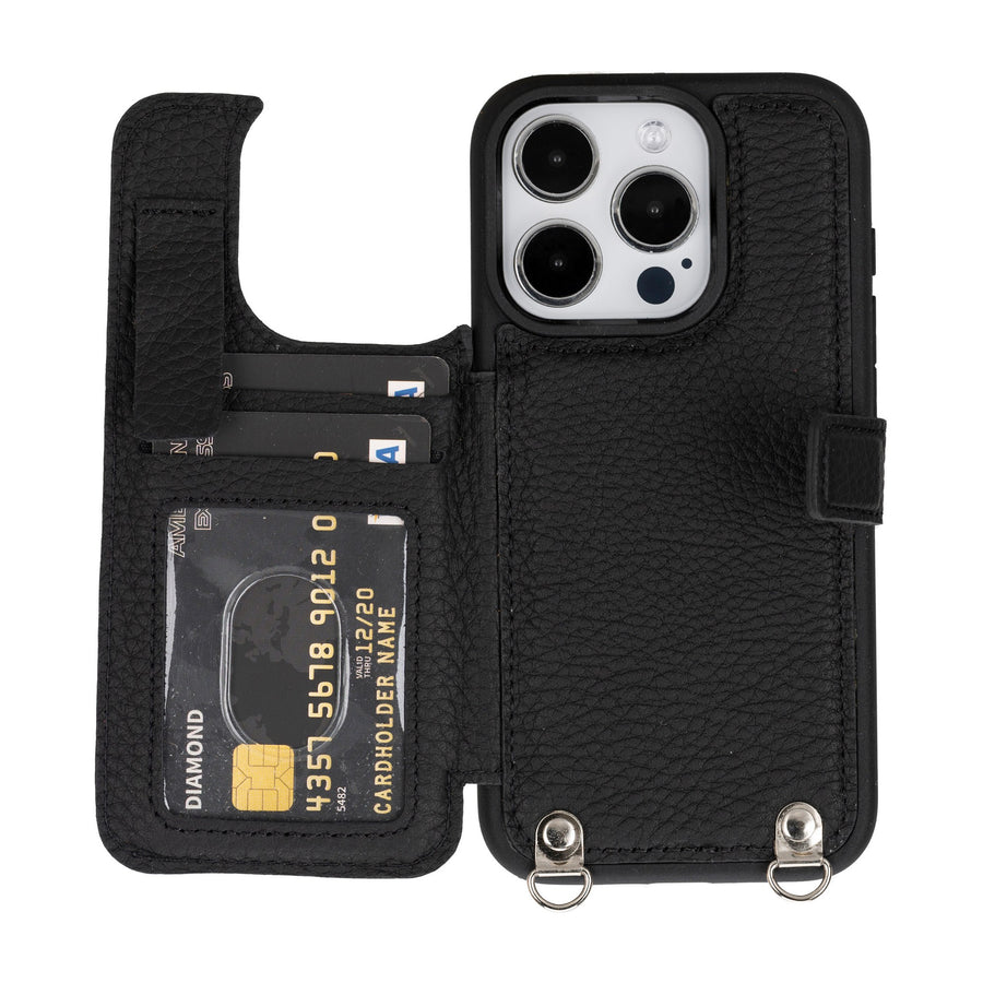 iphone 15 pro fermo leather crossbody wallet case floater black 02