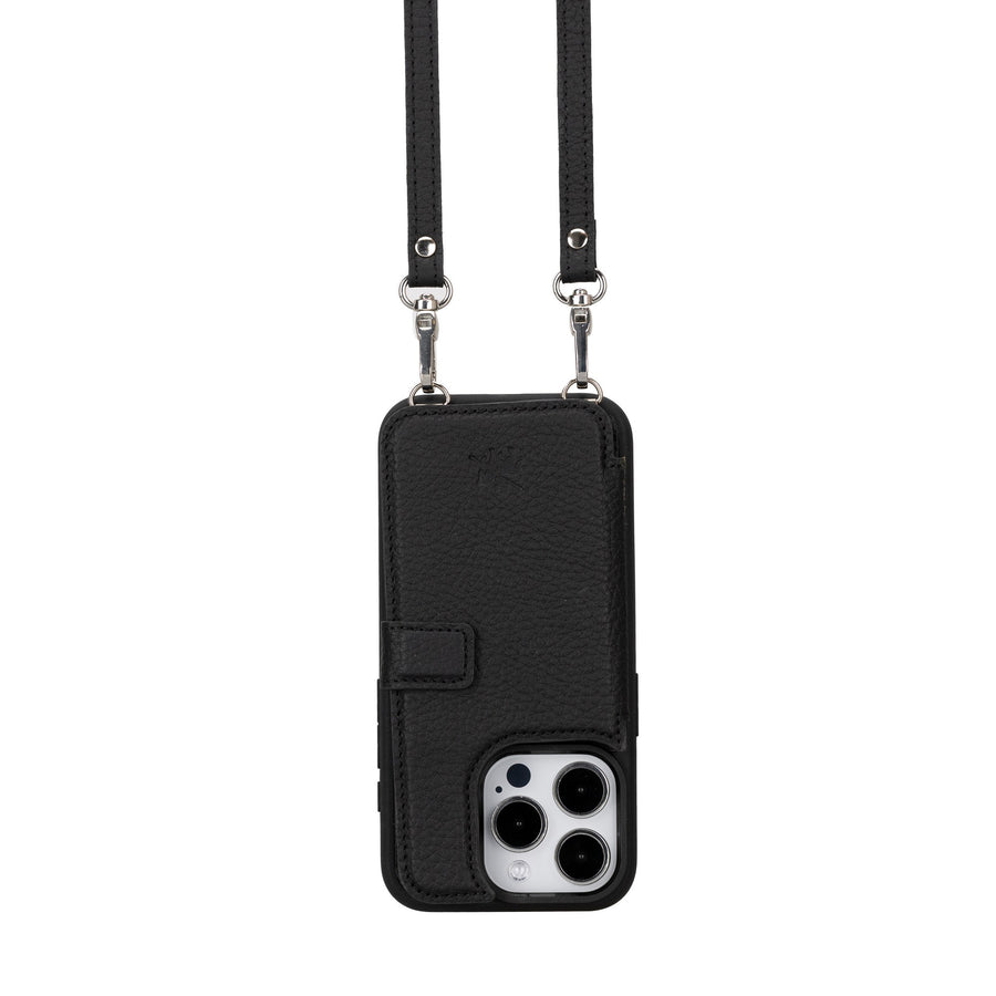 iphone 15 pro fermo leather crossbody wallet case floater black 04