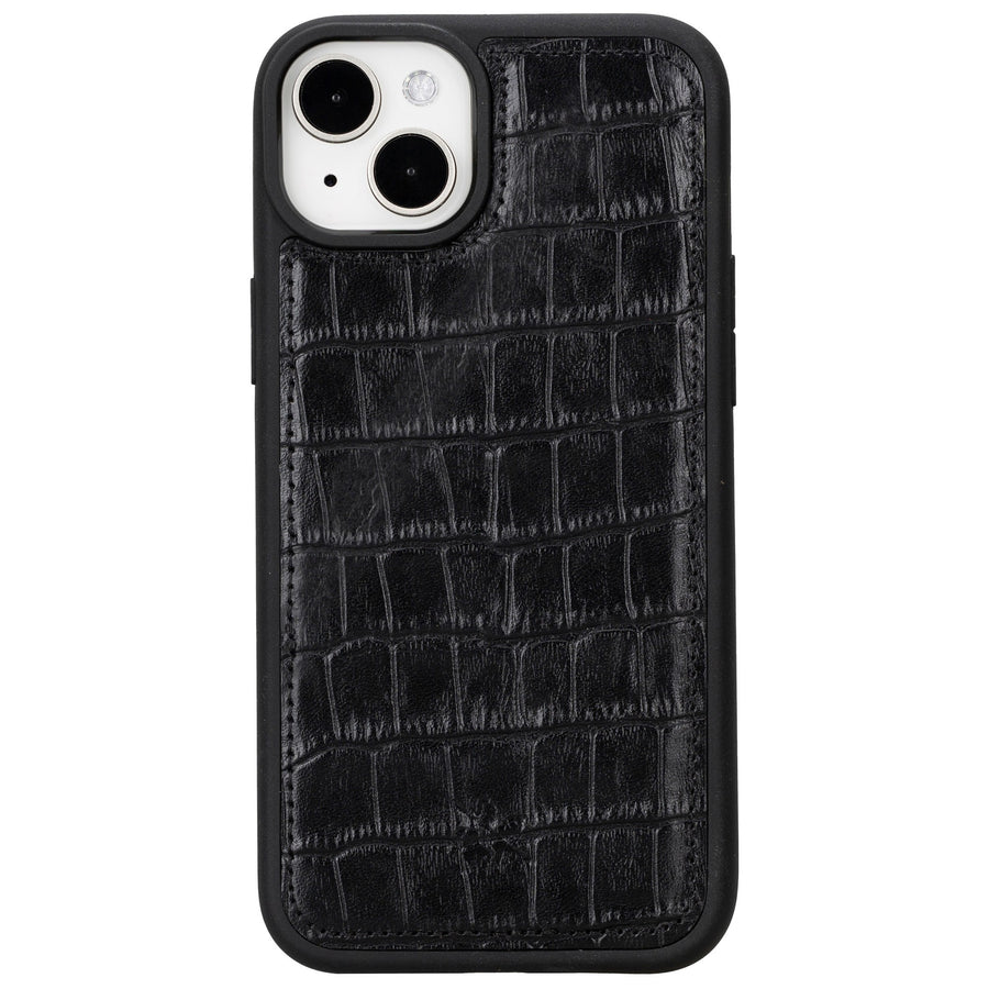 iphone 15 plus lucca leather phone case black crocodile 02