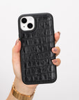 iphone 15 plus lucca leather phone case black crocodile 04