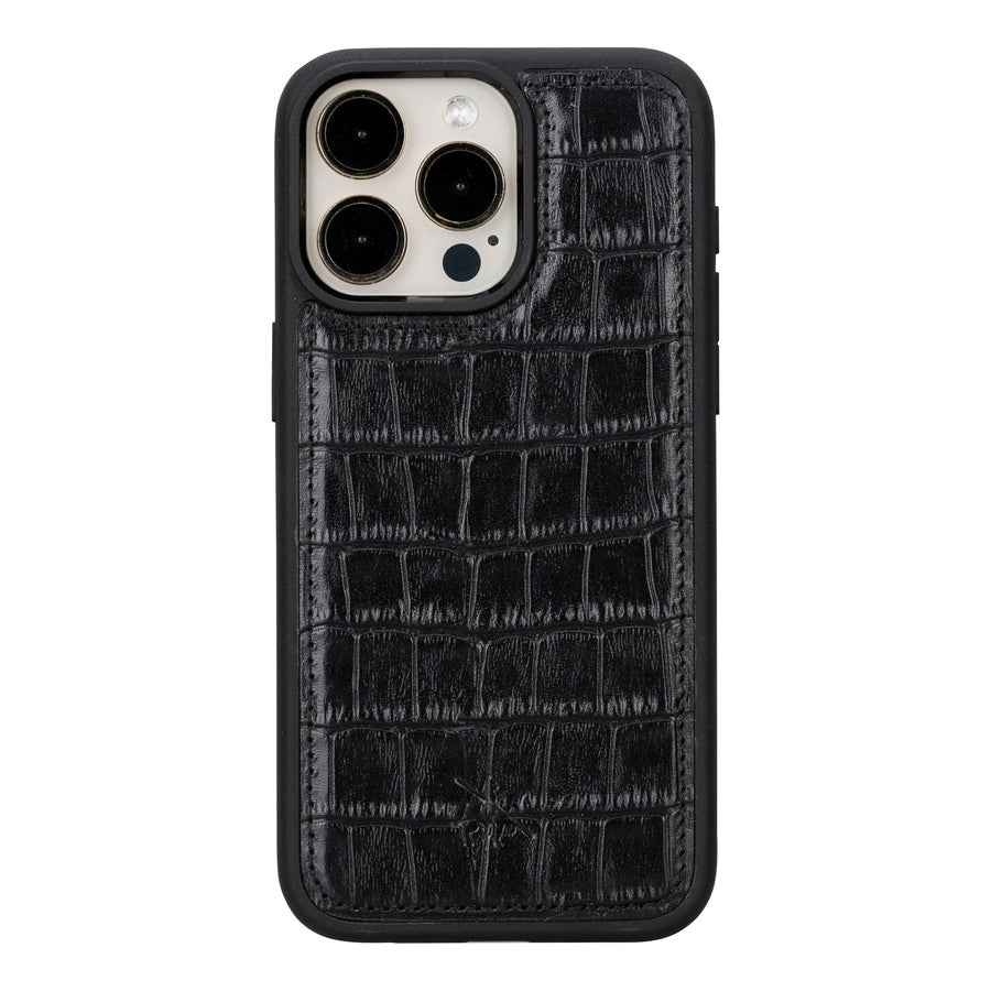 iphone 15 pro max lucca leather phone case black crocodile 02