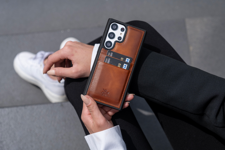 Funda tipo billetera de cuero Capri Snap On para Samsung Galaxy S23 Ultra