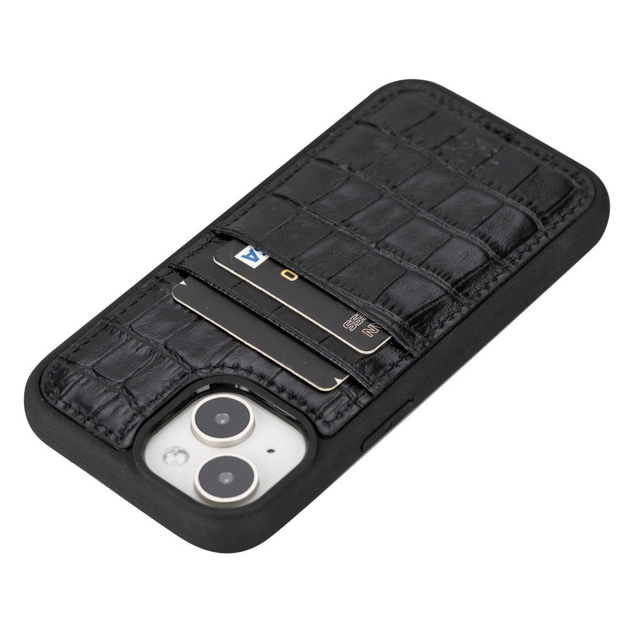 iphone 15 capri leather phone case black crocodile 04