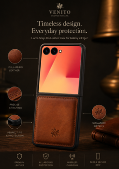 Funda de cuero Lucca Snap-On para Samsung Galaxy Z Flip 5 (6,7 pulgadas)