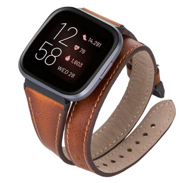 Serena Leather Double Wrap Watch Band for Fitbit Versa