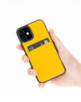 Luxury Yellow Leather iPhone 12 Mini Back Cover Case with Card Holder - Venito – 2