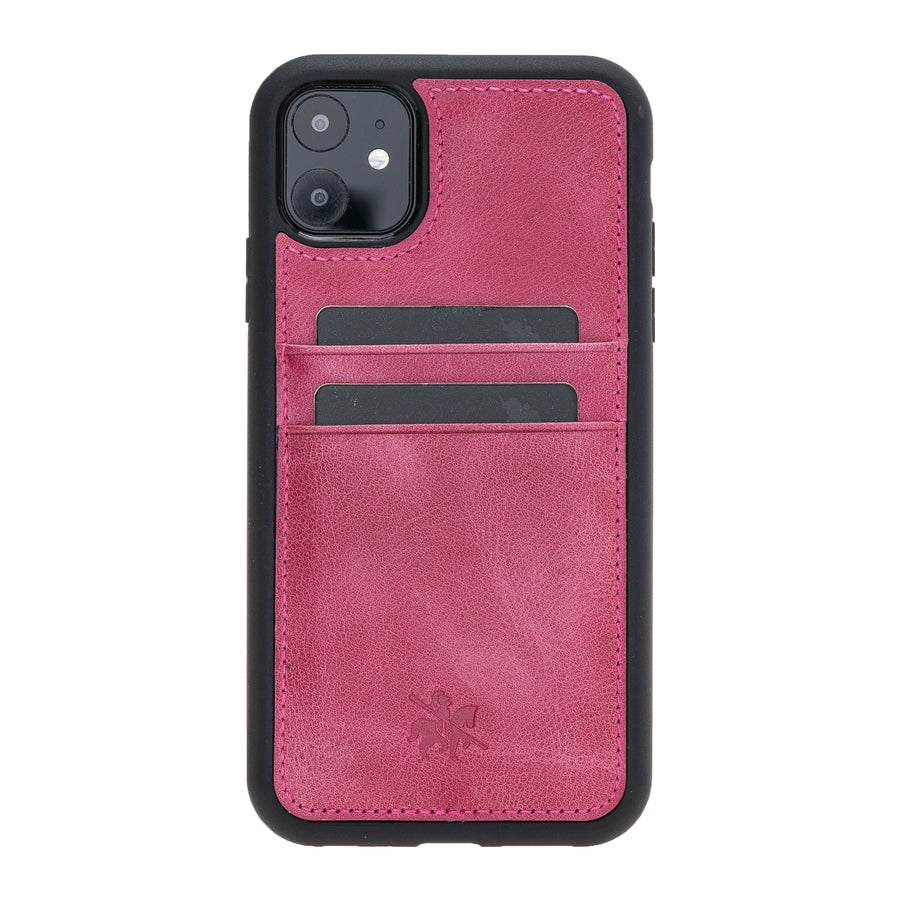 Luxury Rose Pink Leather iPhone 11 Back Cover Case with Card Holder - Venito – 1