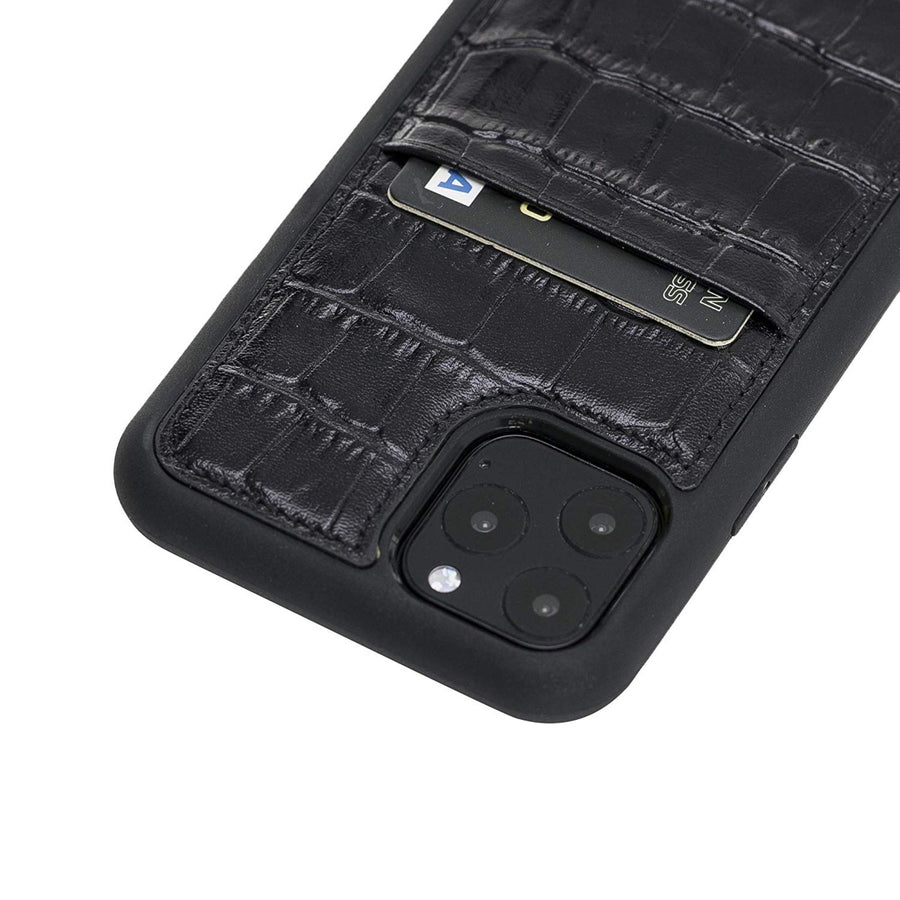 Luxury Black Crocodile Leather iPhone 11 Pro Back Cover Case with Card Holder - Venito – 3