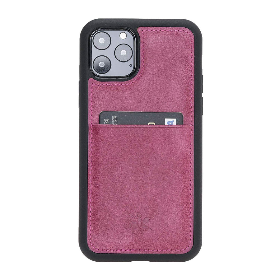 Luxury Rose Pink Leather iPhone 11 Pro Back Cover Case with Card Holder - Venito – 1