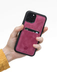 Luxury Rose Pink Leather iPhone 11 Pro Back Cover Case with Card Holder - Venito – 2
