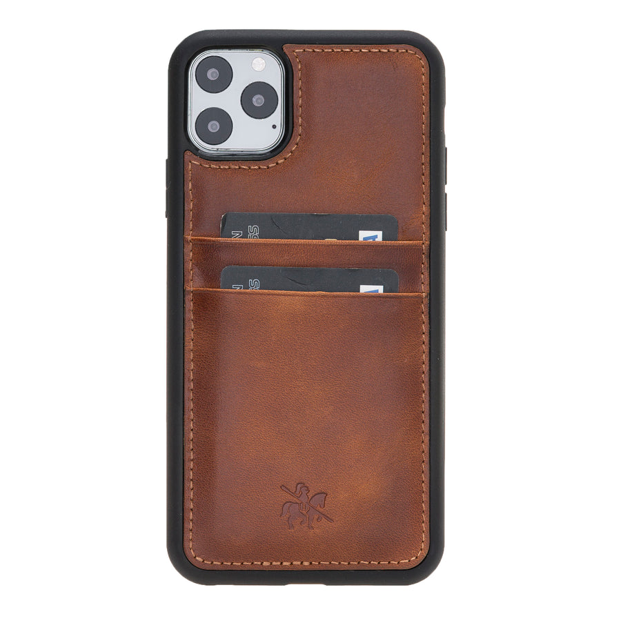 Luxury Brown Leather iPhone 11 Pro Max Back Cover Case with Card Holder - Venito – 1