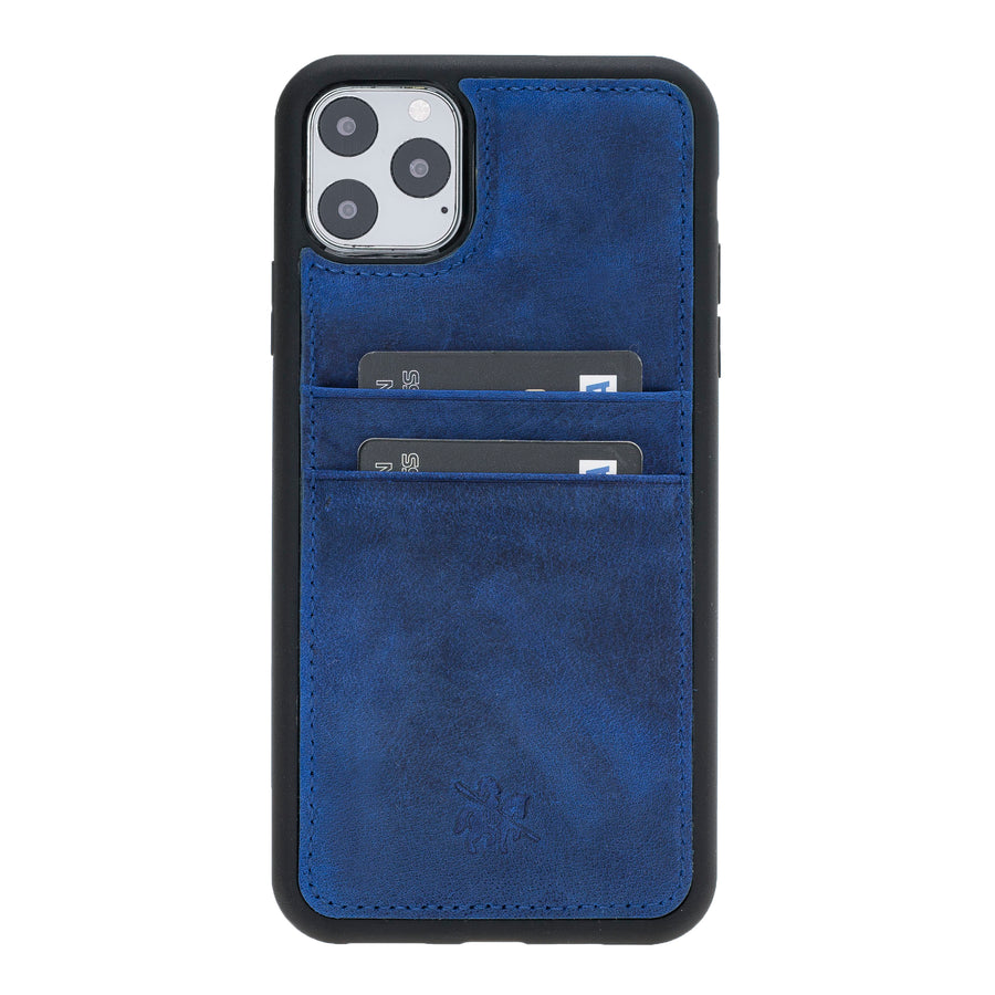 Luxury Blue Leather iPhone 11 Pro Max Back Cover Case with Card Holder - Venito – 1