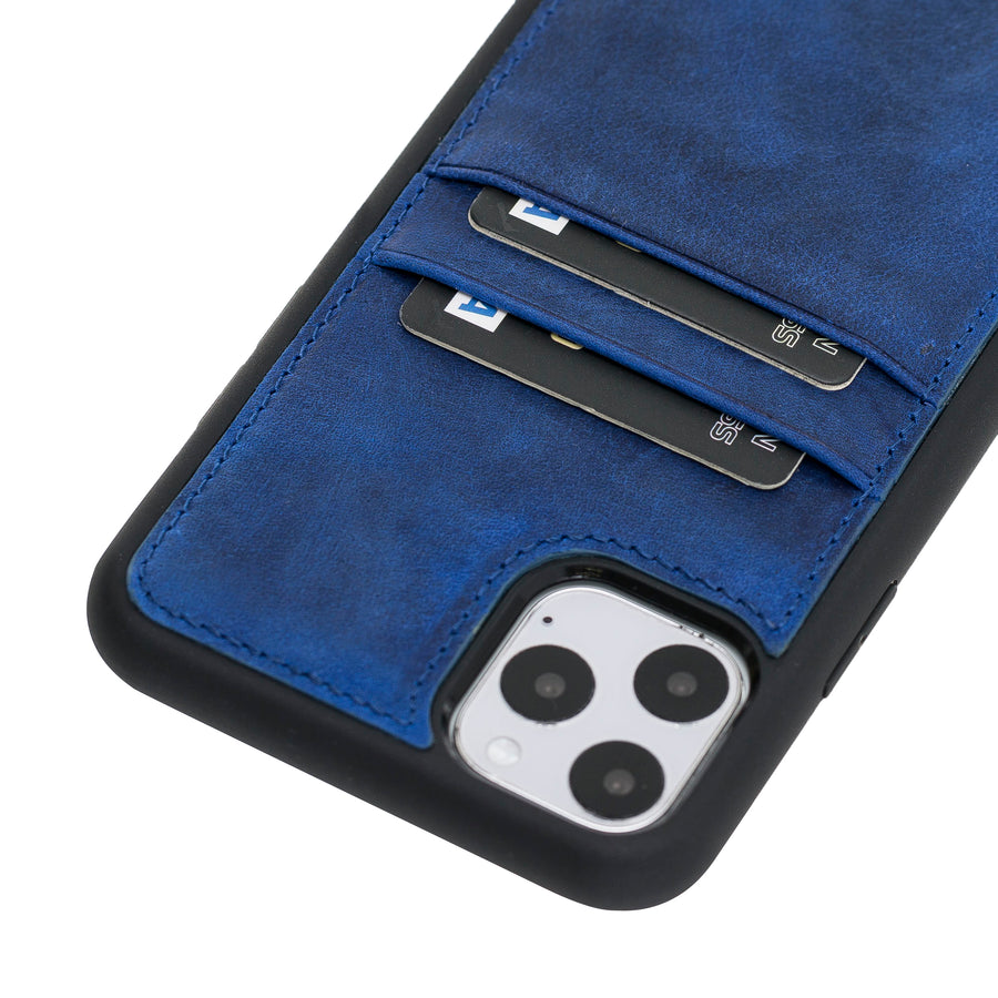 Luxury Blue Leather iPhone 11 Pro Max Back Cover Case with Card Holder - Venito – 3