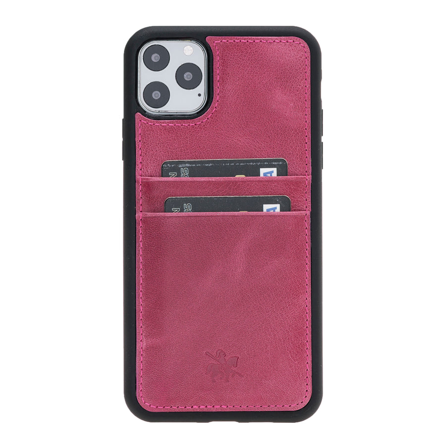 Luxury Rose Pink Leather iPhone 11 Pro Max Back Cover Case with Card Holder - Venito – 1