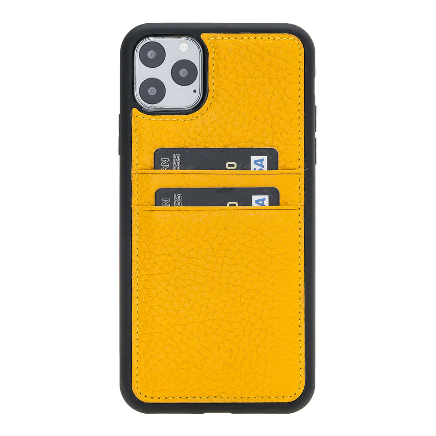 Luxury Yellow Leather iPhone 11 Pro Max Back Cover Case with Card Holder - Venito – 1
