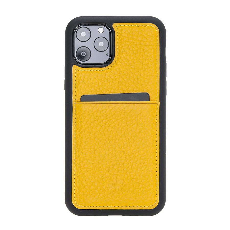 Luxury Yellow Leather iPhone 11 Pro Back Cover Case with Card Holder - Venito – 1