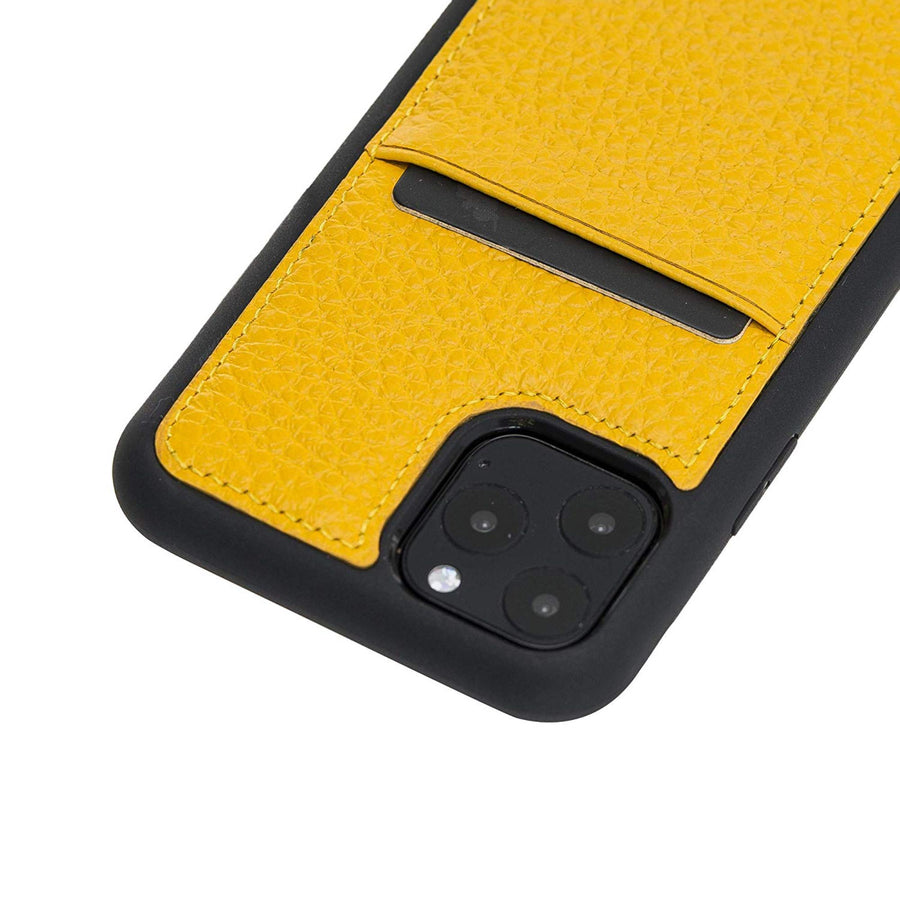 Luxury Yellow Leather iPhone 11 Pro Back Cover Case with Card Holder - Venito – 3