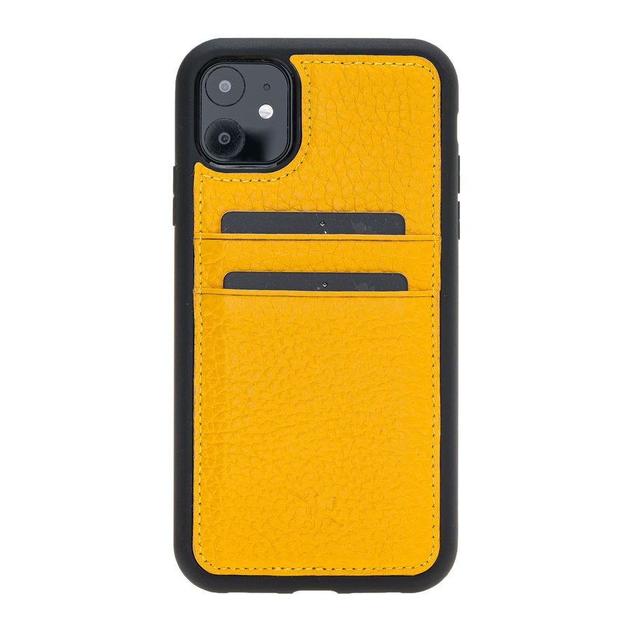 Luxury Yellow Leather iPhone 11 Back Cover Case with Card Holder - Venito – 1