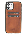 Luxury Brown Leather iPhone 12 Back Cover Case with Card Holder - Venito – 1
