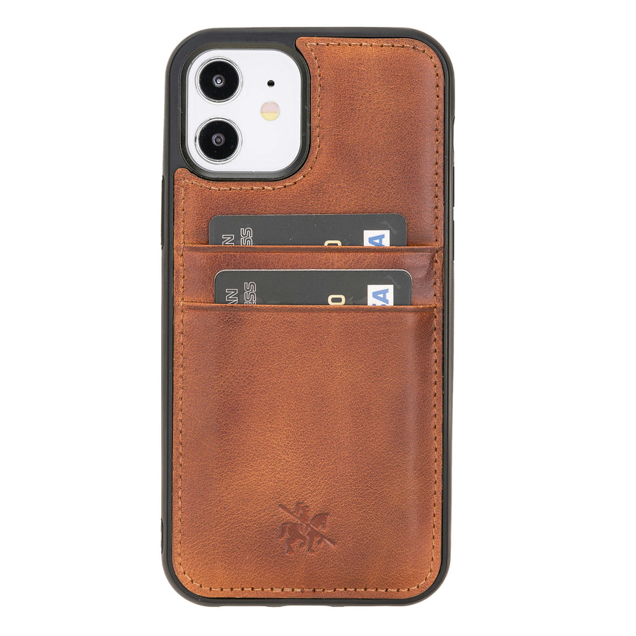 Luxury Brown Leather iPhone 12 Back Cover Case with Card Holder - Venito – 1