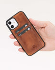 Luxury Brown Leather iPhone 12 Back Cover Case with Card Holder - Venito – 2