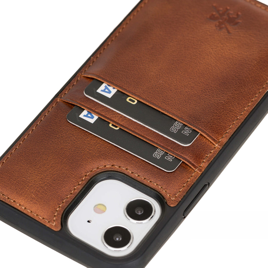 Luxury Brown Leather iPhone 12 Back Cover Case with Card Holder - Venito – 3