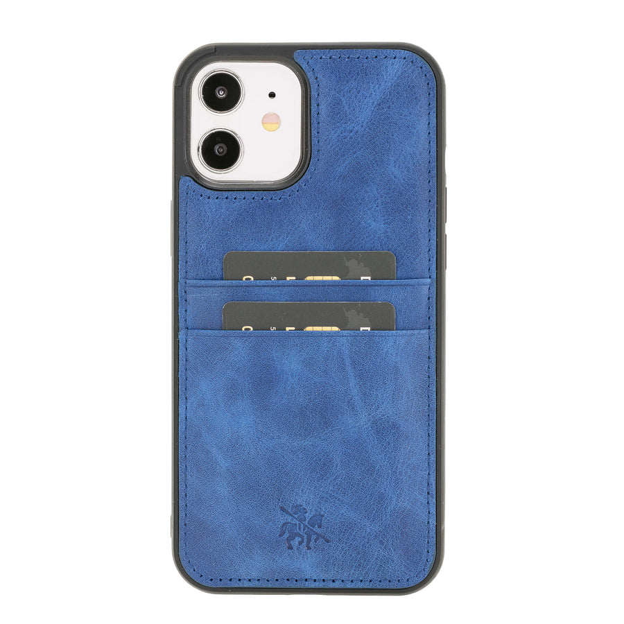 Luxury Blue Leather iPhone 12 Back Cover Case with Card Holder - Venito – 1