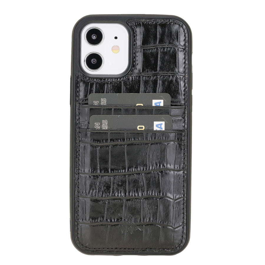 Luxury Black Crocodile Leather iPhone 12 Back Cover Case with Card Holder - Venito – 1